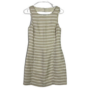 Banana Republic Womens Dress Size 0 Tan White Stripe Lined Blend Sleeveless